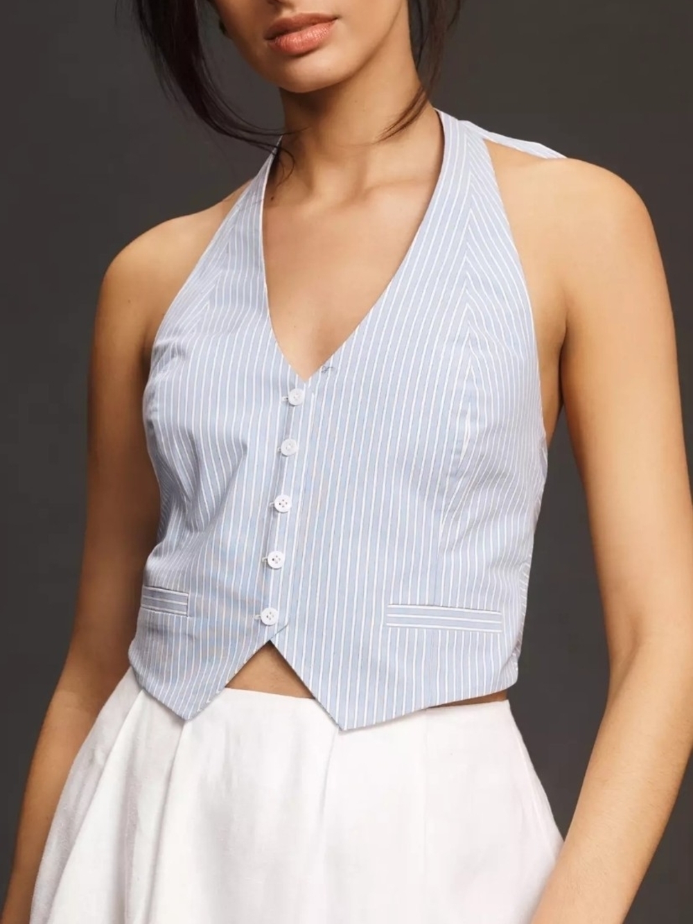 Good American Stripe Halter Tie Back Poplin Vest Hot Girl Stripe Size L - NWT